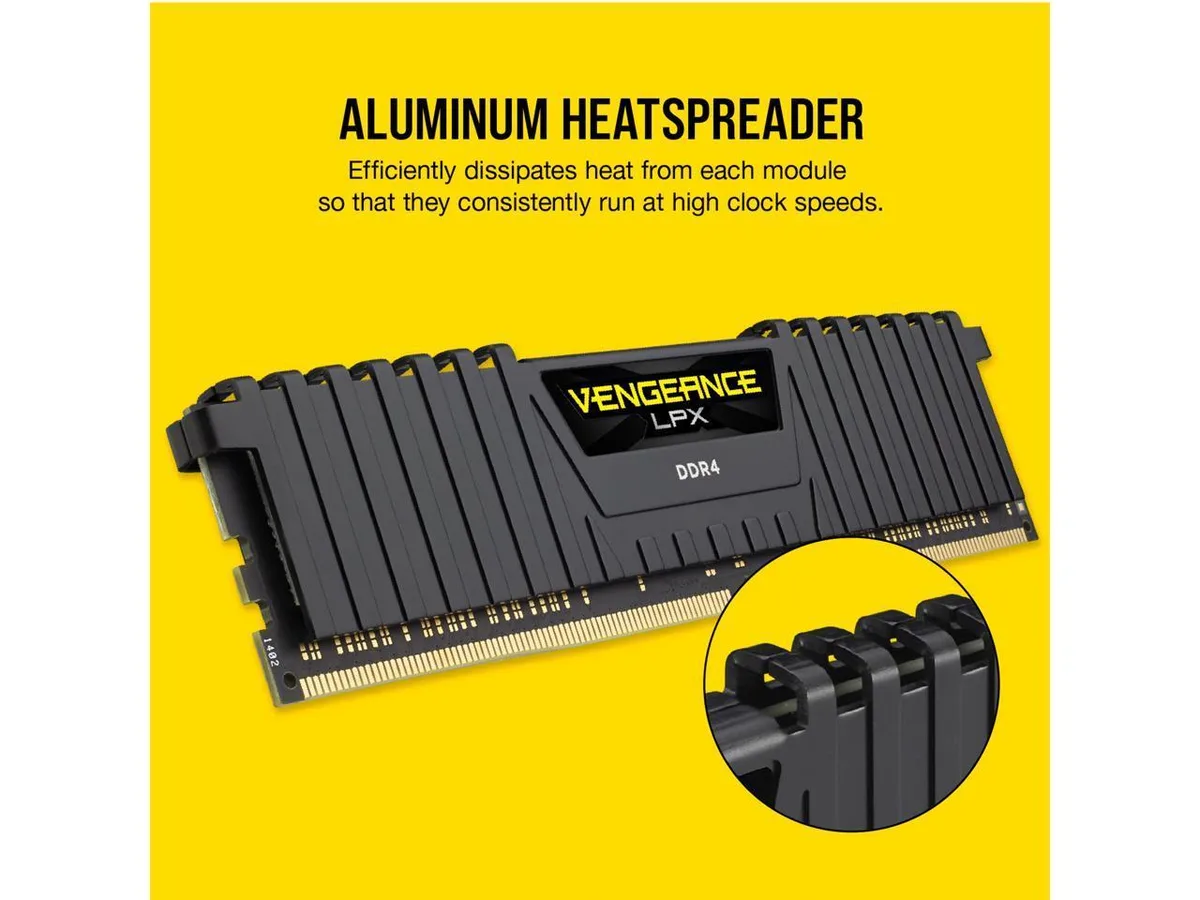 Two black low-profile DDR4 DIMMs with anodized aluminium heat spreaders