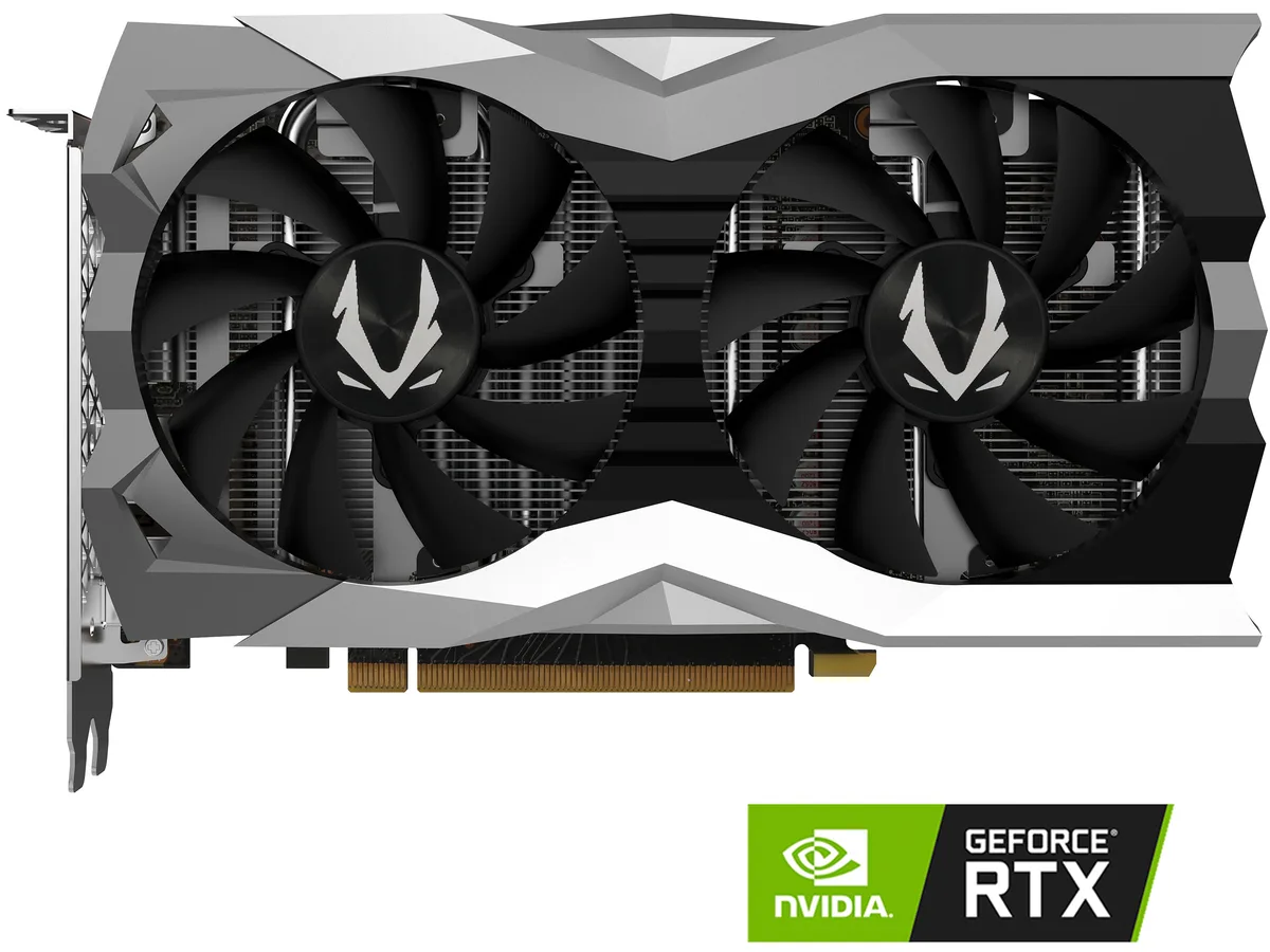 Silver dual-fan graphics card, compact dual-slot design