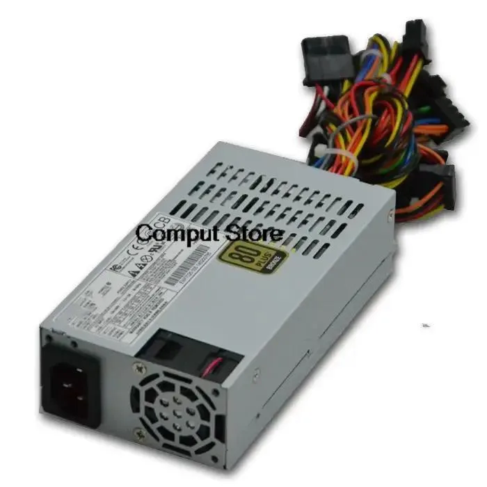 Silver rectangular ATX power supply unit with ventilation grille and label