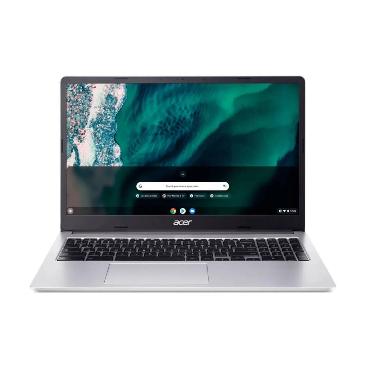 Silver 15.6 inch Acer Chromebook 315 laptop closed on a flat surface