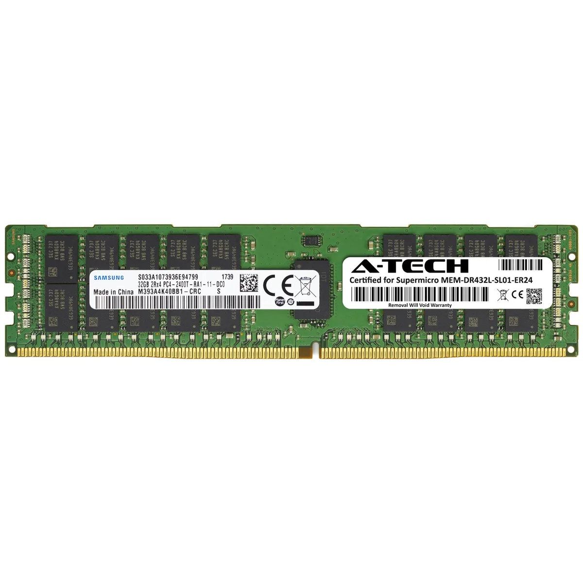 Green PCB DDR4 RDIMM with black Samsung chips and silver heat spreader