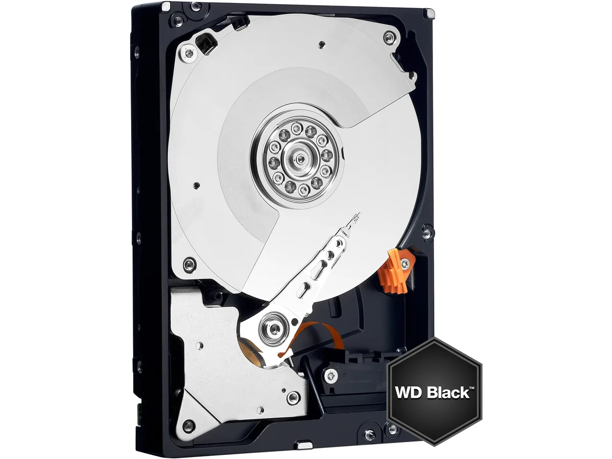 Silver 3.5 inch hard drive with black label showing model WD1002FAEX and 1TB capacity