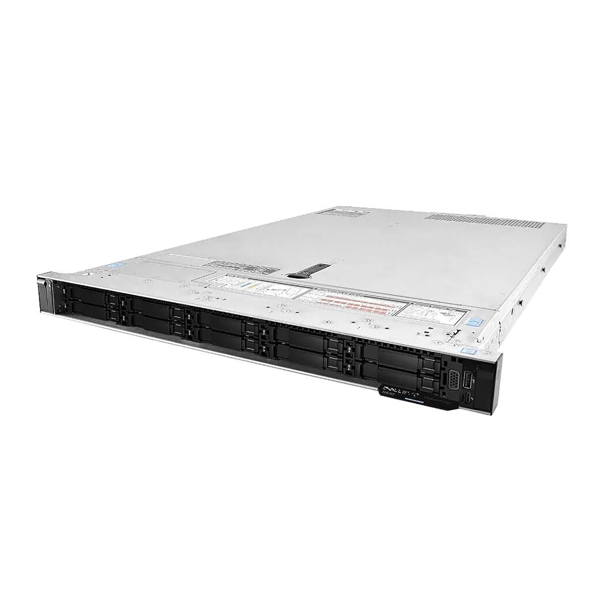 Black 1U rack server with ten 2.5 inch drive bays and front status LEDs