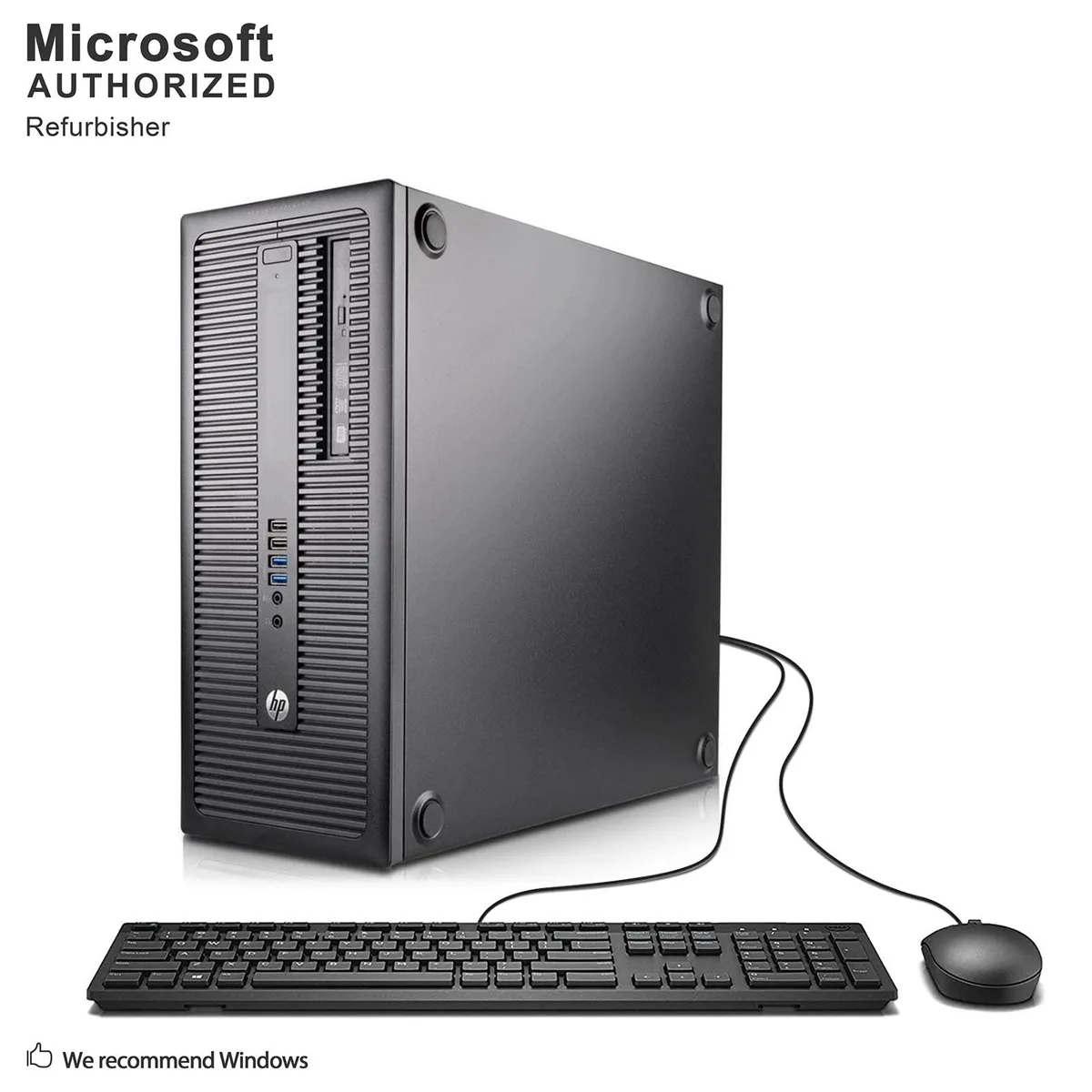 Black HP EliteDesk 800 G2 tower desktop with DVD drive and included keyboard and mouse
