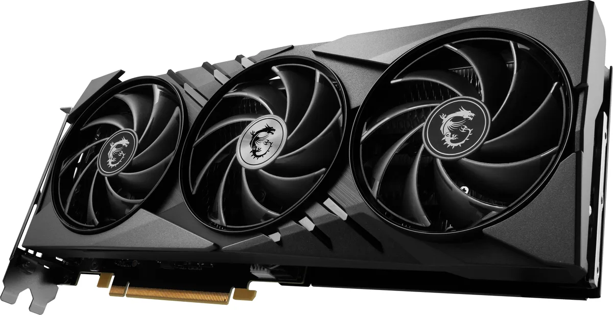 MSI RTX 4070 Super 12GB Gaming X Slim triple-fan graphics card in silver and black