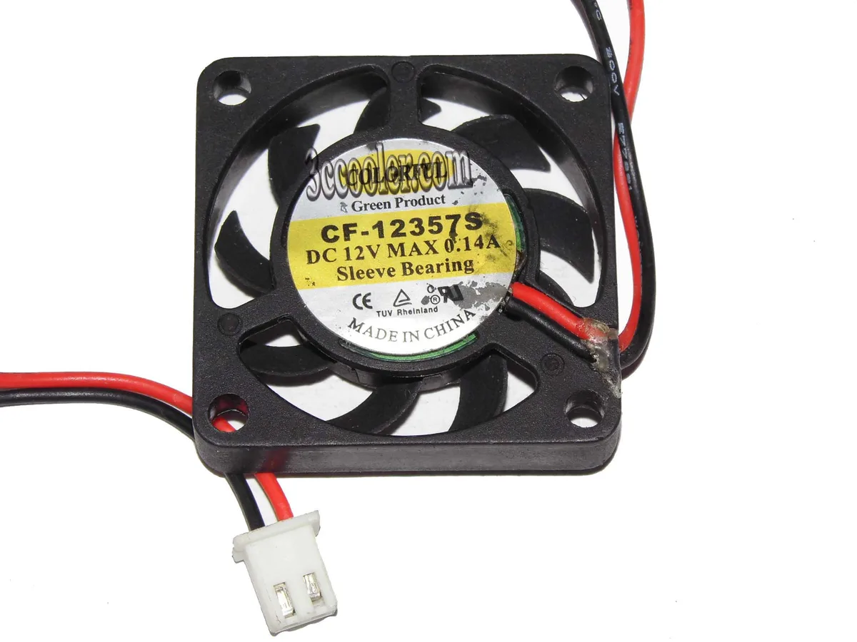 Small black 35mm square cooling fan with two-wire connector