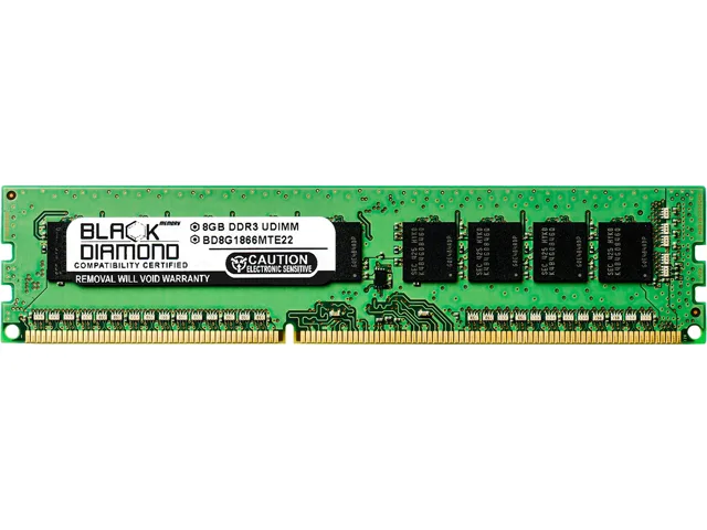Green 240-pin DDR3 DIMM with black chips, ECC server memory