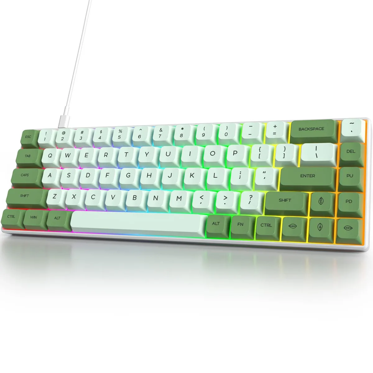 Owpkeenthy 68-Key 65% Mechanical Gaming Keyboard Matcha Green Red Switch RGB XDA Keycaps — 商品写真