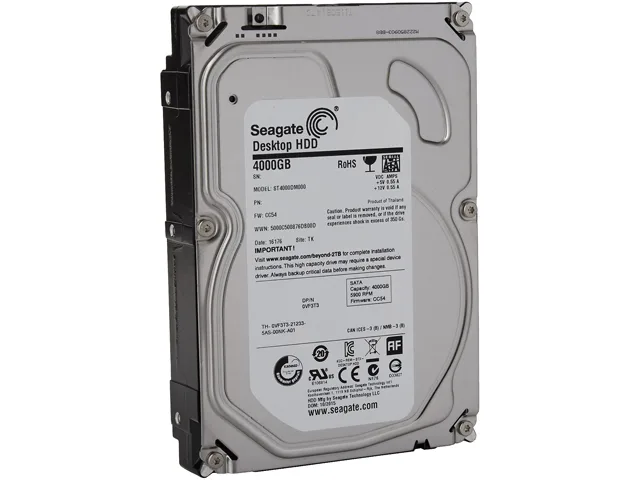 Silver 3.5 inch internal hard drive with green circuit board visible underneath