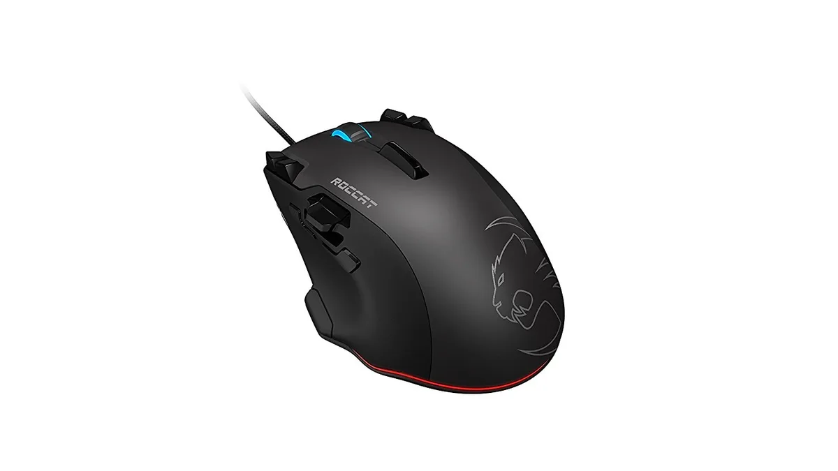 Black wired gaming mouse with 16 buttons and laser sensor