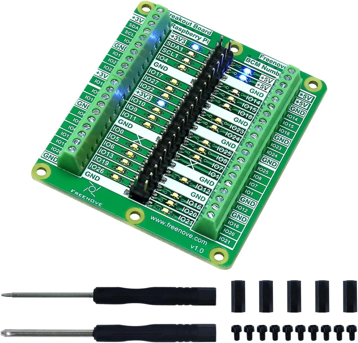 MCDODO MCDODO Freenove Breakout Board Raspberry Pi Terminal Block Shield HAT 40-pin GPIO Status LED 2.54mm — 商品照片