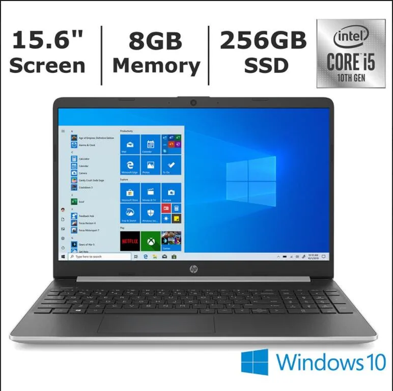 Silver 15.6 inch laptop with thin bezels and full keyboard