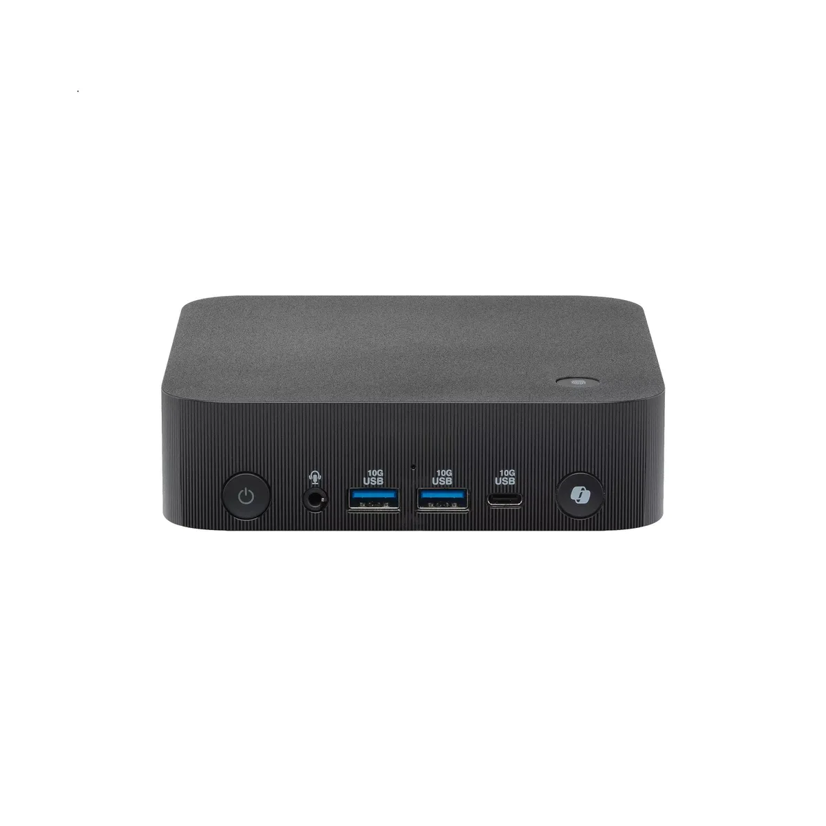 Small black square mini PC barebone with toolless chassis access