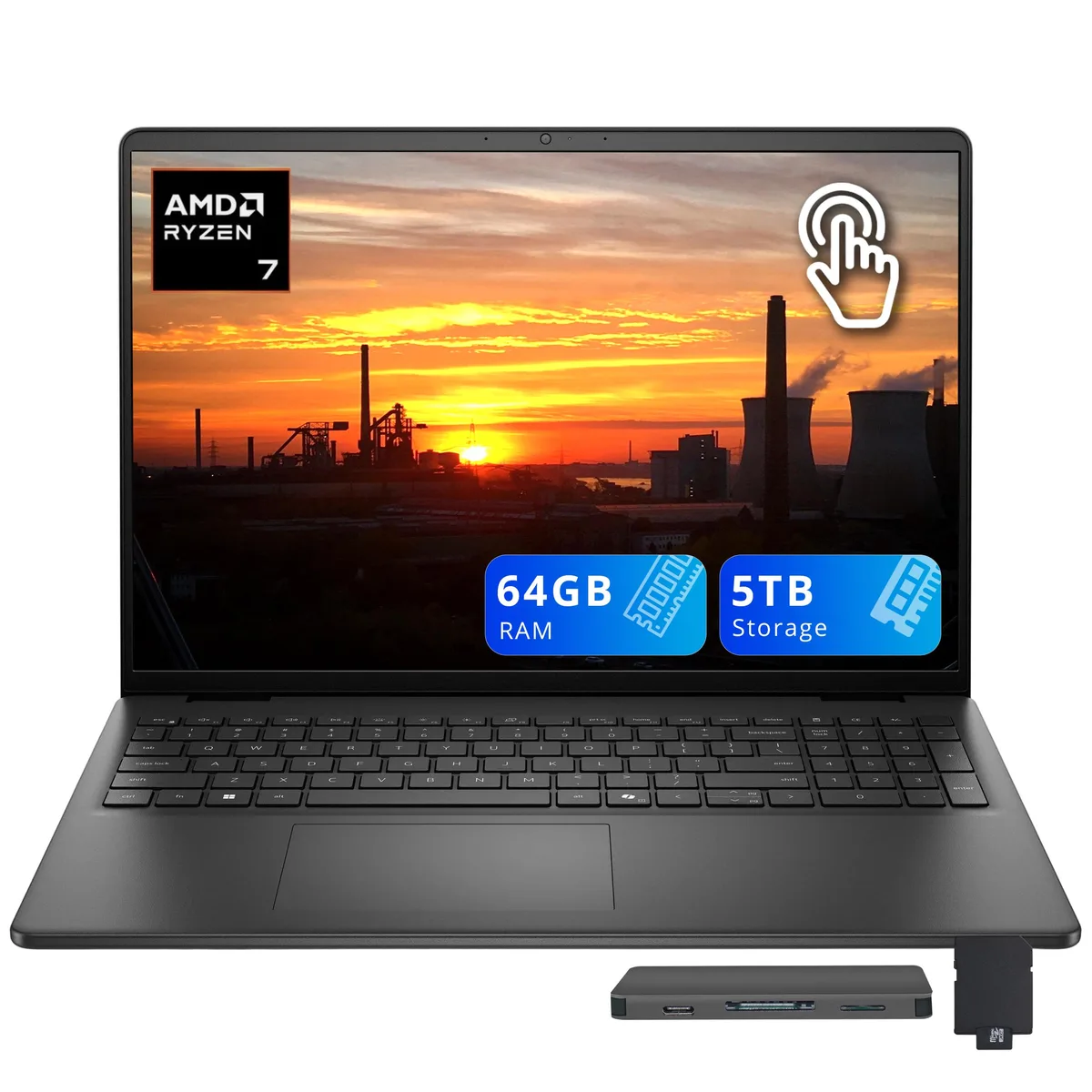 DELL DELL Dell 16 business laptop AMD Ryzen 7 250 64GB 4TB SSD 1TB Dock 16.0" FHD+ Touch Windows 11 Home Black — tuotekuva