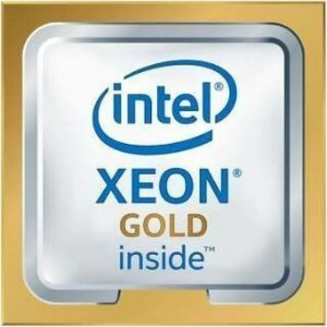 Rectangular green circuit board with gold contact pads and silver metal heat spreader labelled Xeon Gold 6430