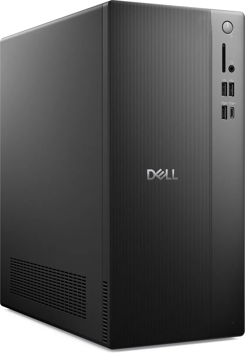 Black tower desktop with wired keyboard and mouse