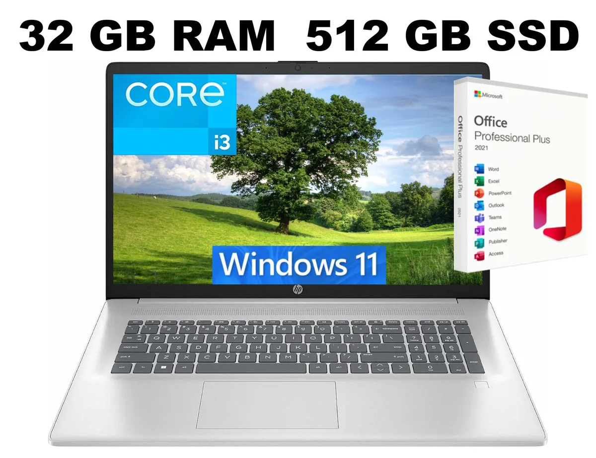 HP HP 17 laptop i3-N305 8-core 32GB 512GB SSD 17.3" FHD Silver — product photo