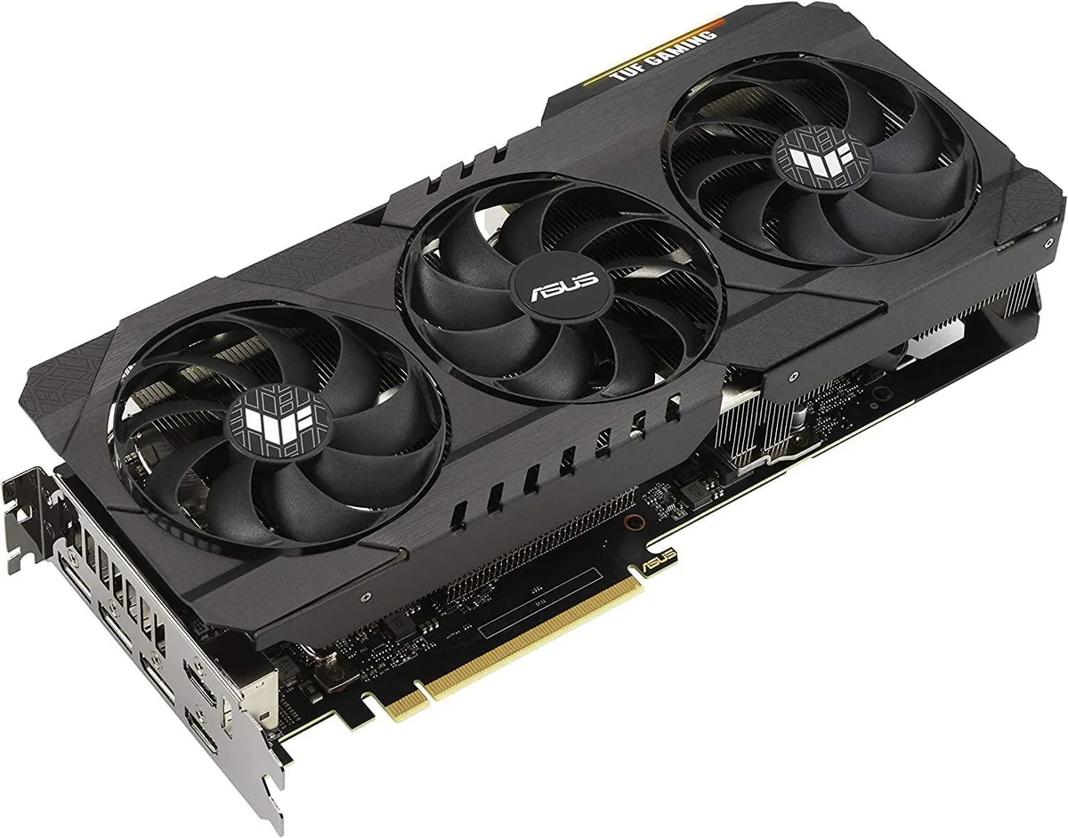 ASUS TUF Gaming RTX 3080 triple-fan graphics card in dark gunmetal finish
