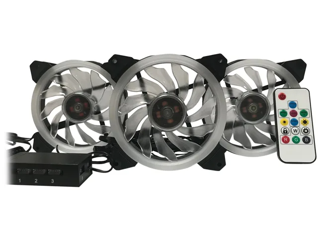 E-POWER E-POWER 120mm RGB PWM Case Fan 3-Pack with 8-Port Hub & RF Remote — 商品写真