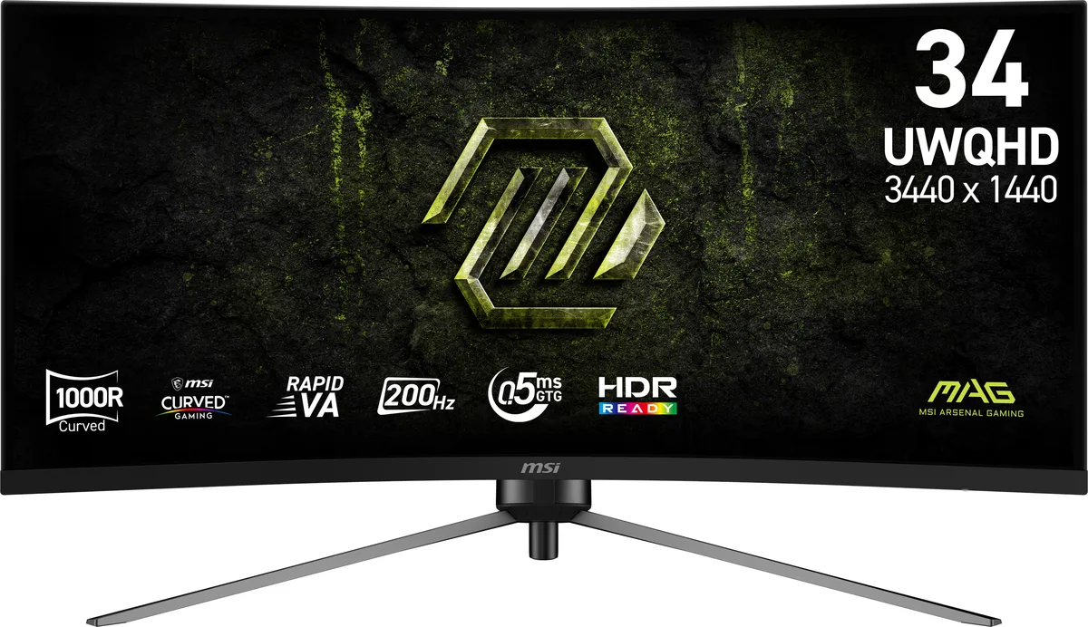 Matte black 34 inch curved ultrawide monitor on height adjustable stand