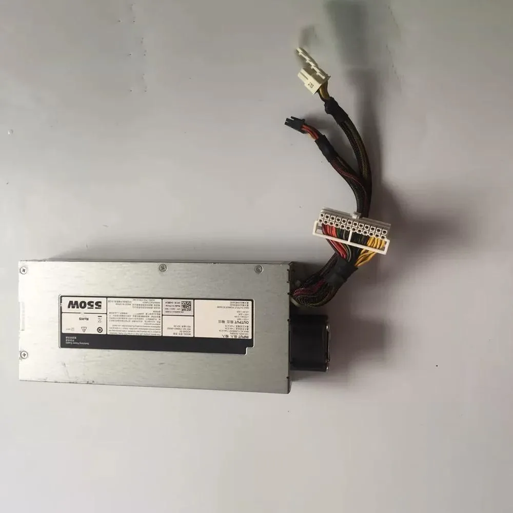 Silver rectangular server power supply unit with rear fan grille and power connector