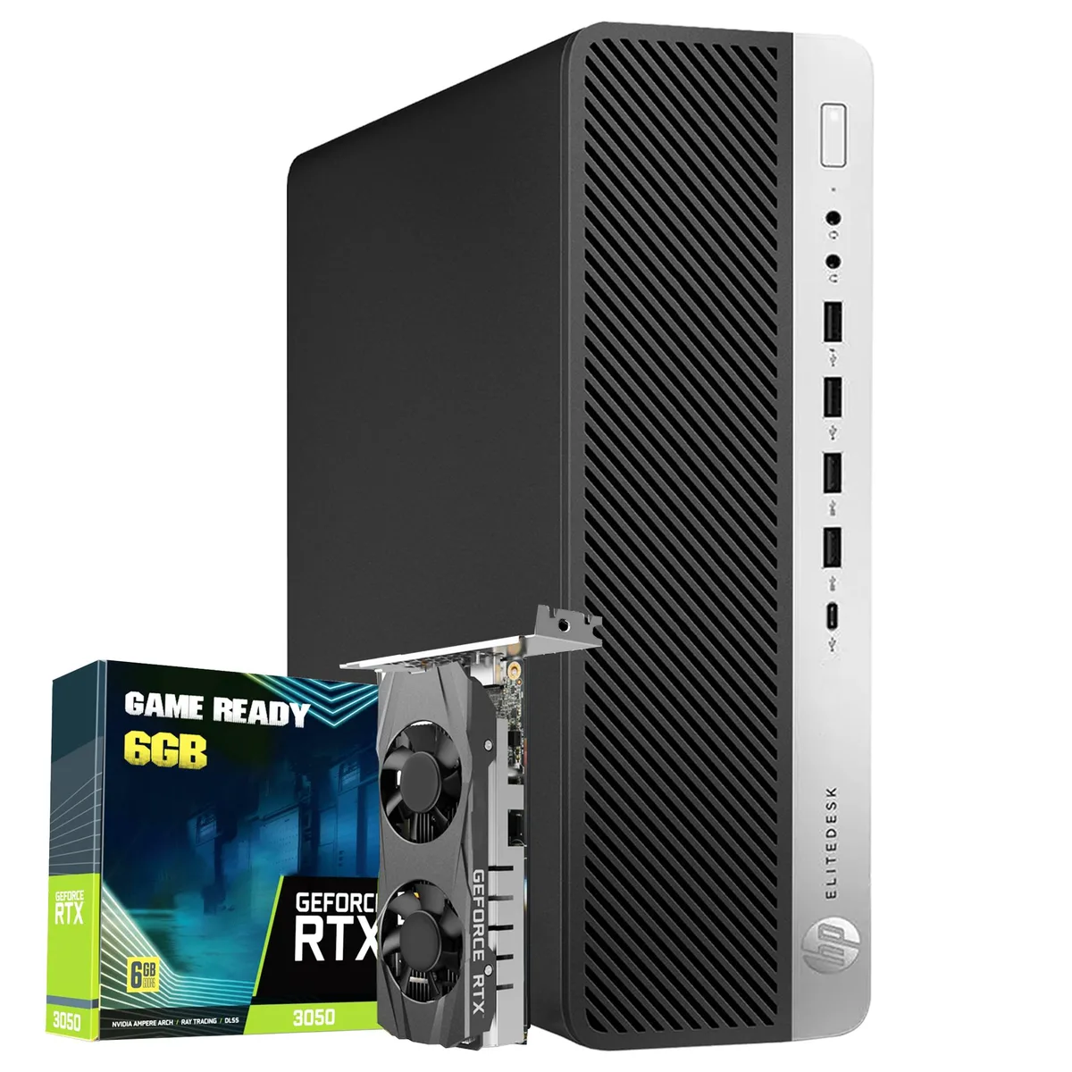 Compact black and silver small form factor desktop tower