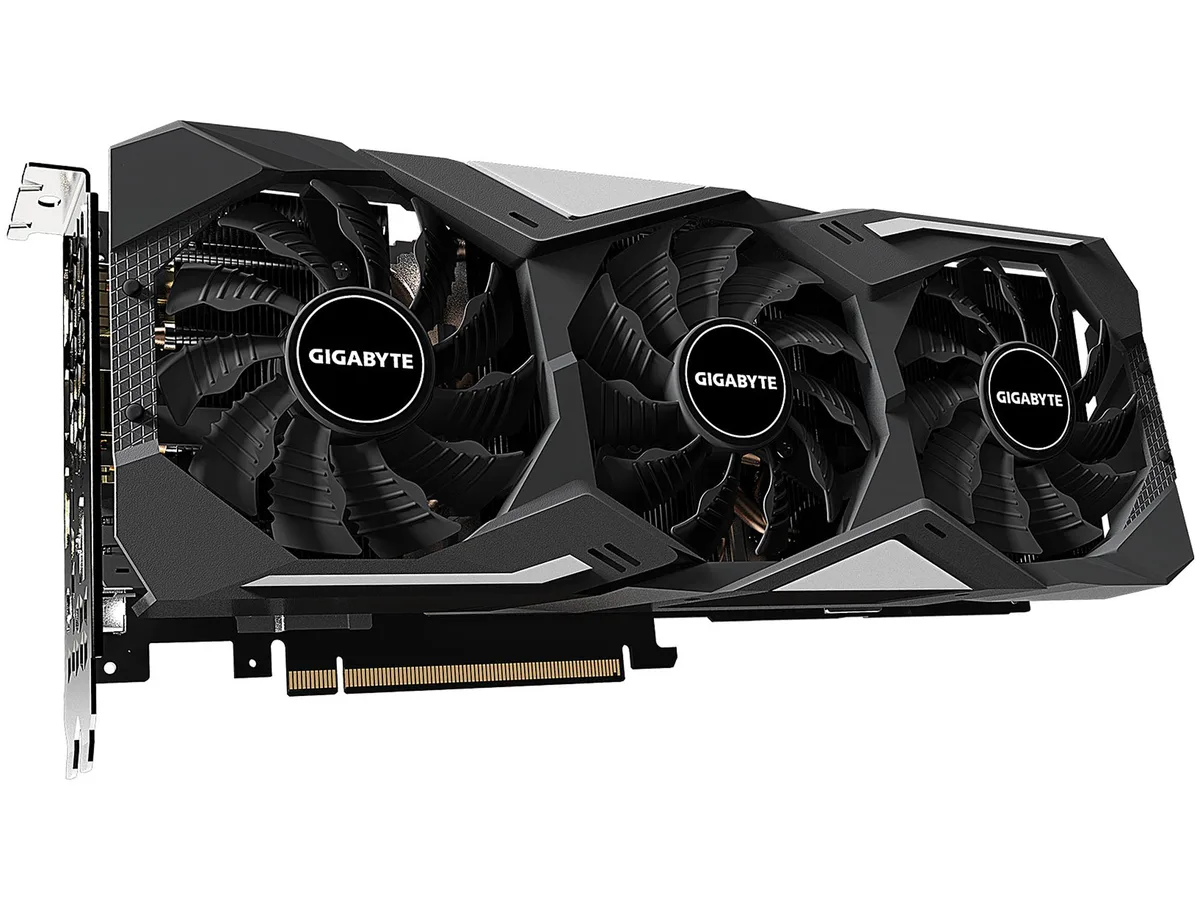 Full-length graphics card with three axial fans and a silver metal backplate