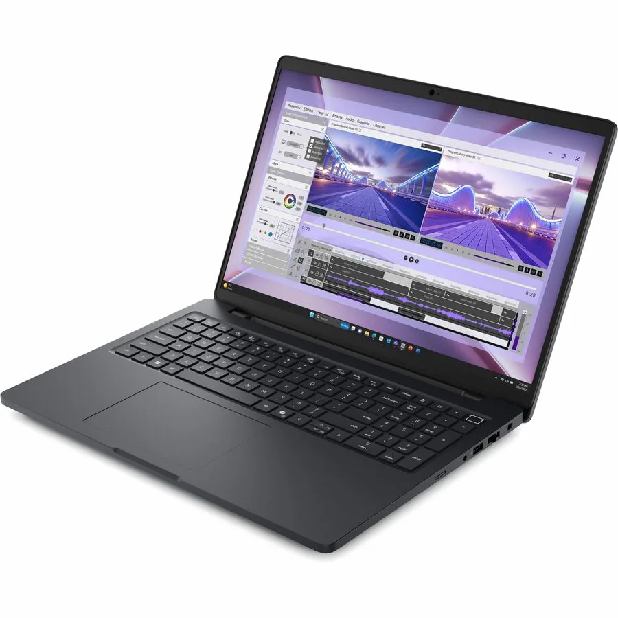 Silver 16 inch laptop closed on plain background, thin bezels, matte finish, webcam above screen