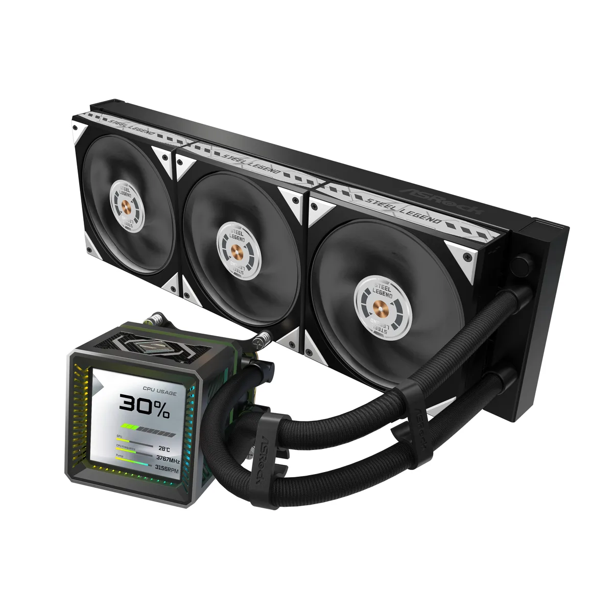 ASRock ASRock Steel Legend Dark 360 LCD liquid cooler — photo du produit
