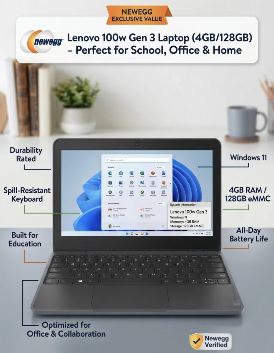 Compact 11.6 inch Lenovo 100w Gen 3 laptop in dark finish