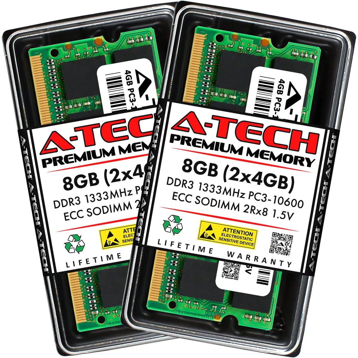 A-Tech A-Tech 8GB (2x4GB) DDR3 1333 ECC SODIMM CL9 1.5V 2Rx8 laptop RAM — product photo