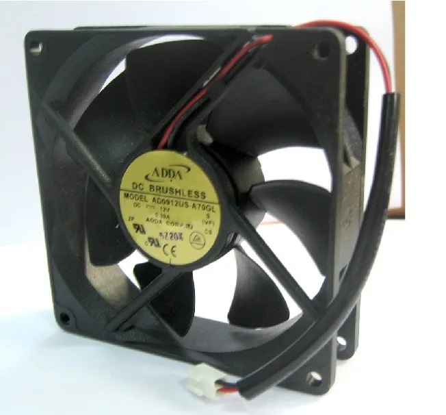 Black square 9 cm fan, two-wire 12 V .3 A connector, no LED