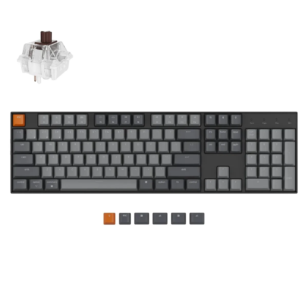 Full-size 104-key mechanical keyboard with white LED backlight and metal frame