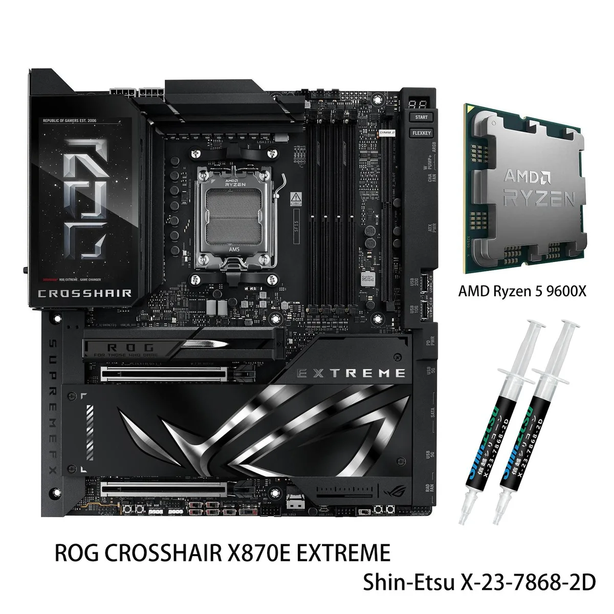 ASUS ASUS ROG CROSSHAIR X870E EXTREME+ AMD motherboard with Ryzen 5 9600X — 商品写真