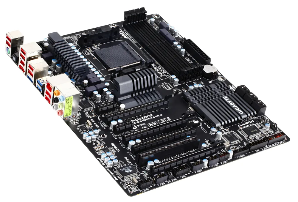 ATX motherboard in dark finish with I/O shield