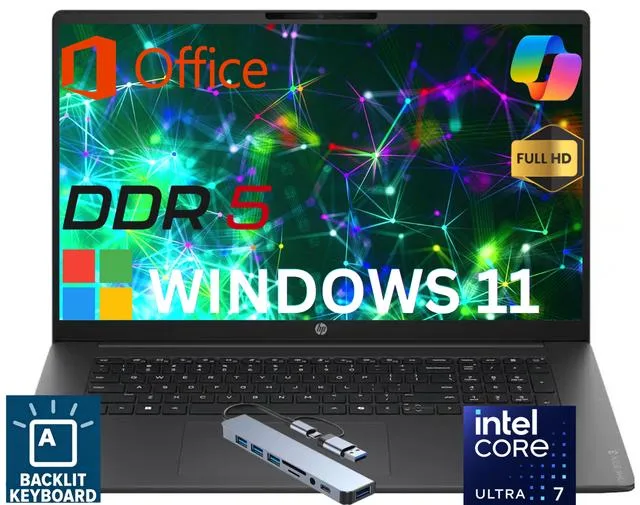 Black 17.3 inch laptop with a standard clamshell design and matte finish