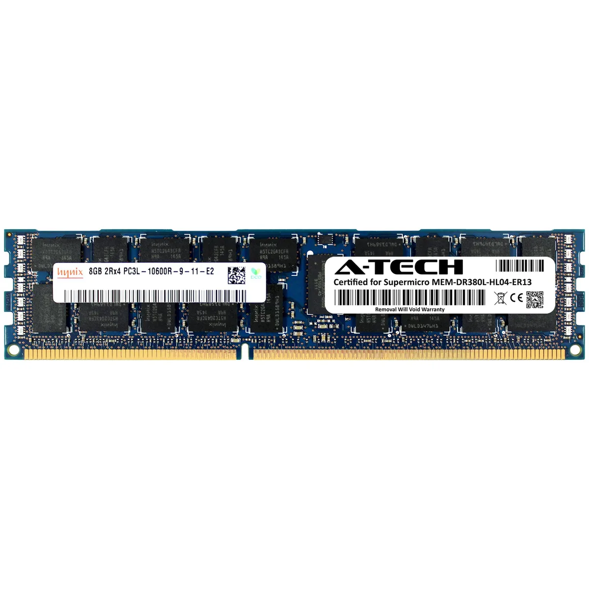 Green 240-pin DDR3L RDIMM module with black memory chips