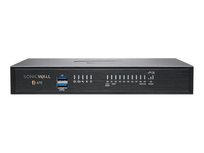 SonicWall SonicWall TZ 670 firewall appliance 8x1GbE 2x10GbE 1Y APSS 02-SSC-5675 — 商品照片