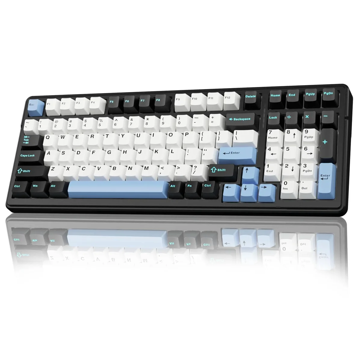 AULA F99 wireless mechanical keyboard in blue white black with RGB backlighting 99 keys compact layout
