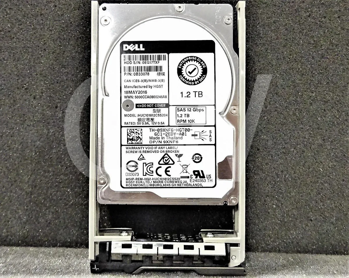 Silver 2.5 inch SAS hard drive with black mounting tray