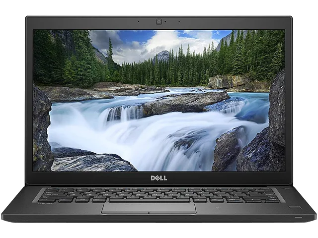 Silver aluminium Dell Latitude 7490 clamshell laptop closed on a plain background