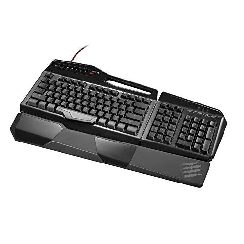 Black mechanical gaming keyboard with detachable wrist rest and multi-zone backlighting