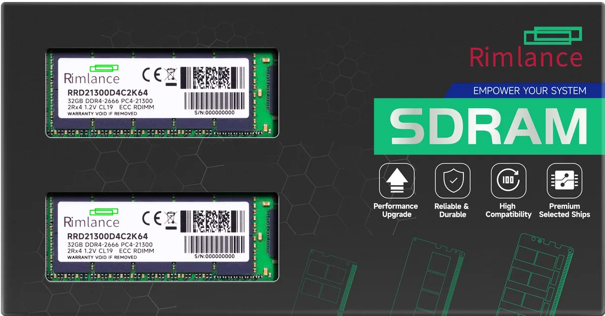 Two green DDR4 RDIMM sticks with black heat spreaders and gold contacts