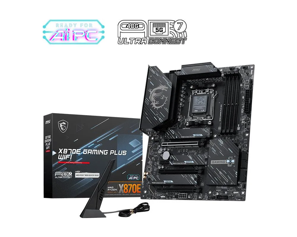 Rectangular ATX motherboard in dark grey with black heatsinks and silver accents