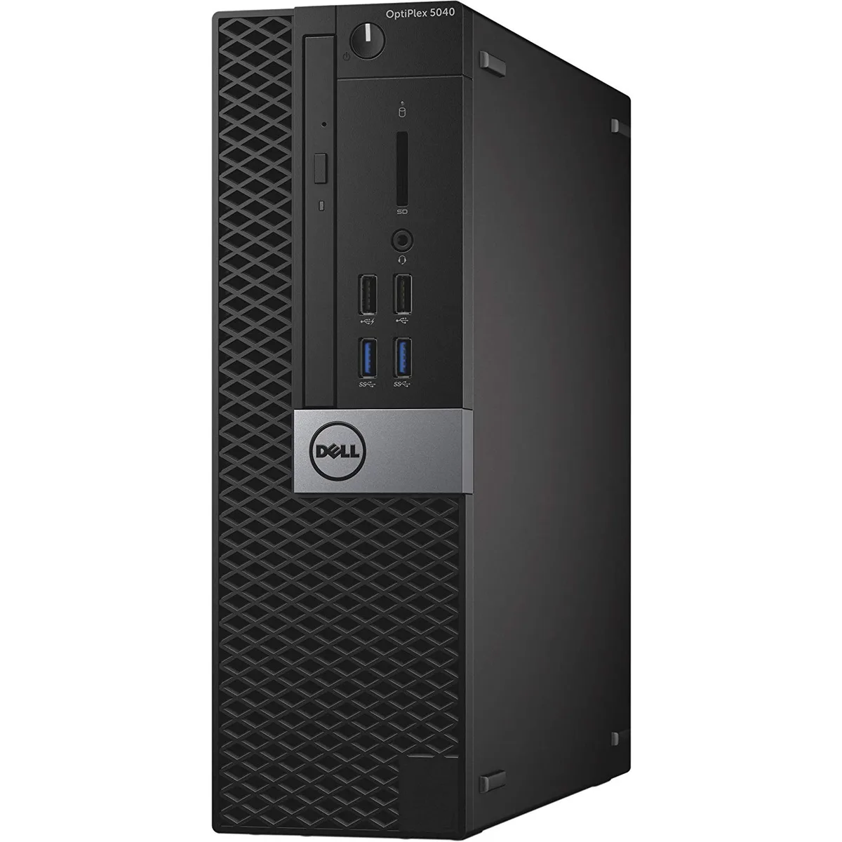 Small black Dell OptiPlex 5040 SFF tower with keyboard and mouse