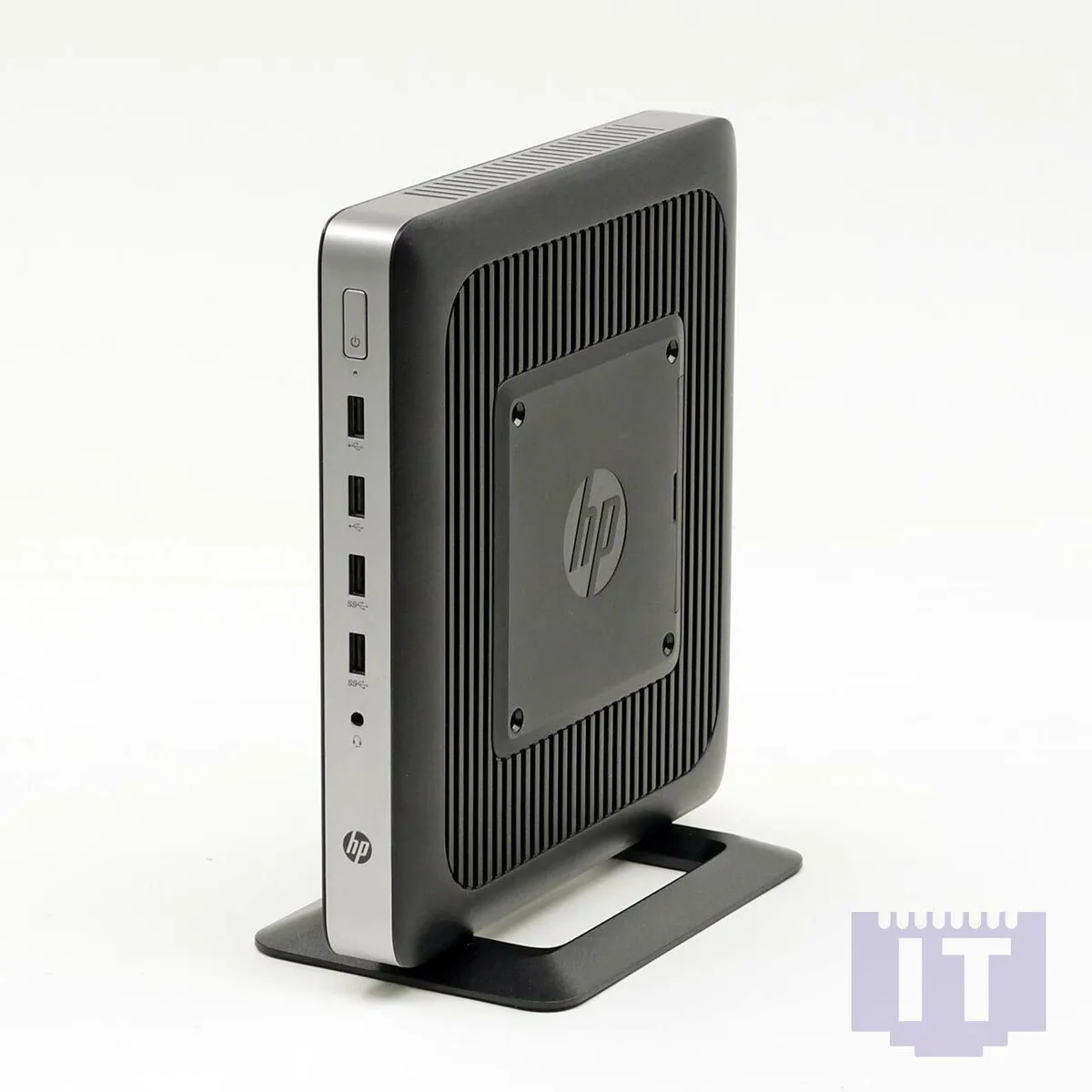 Compact grey HP t630 thin client with keyboard and mouse