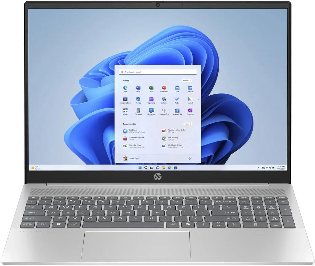 Silver 16 inch laptop with touchscreen display and micro edge bezels