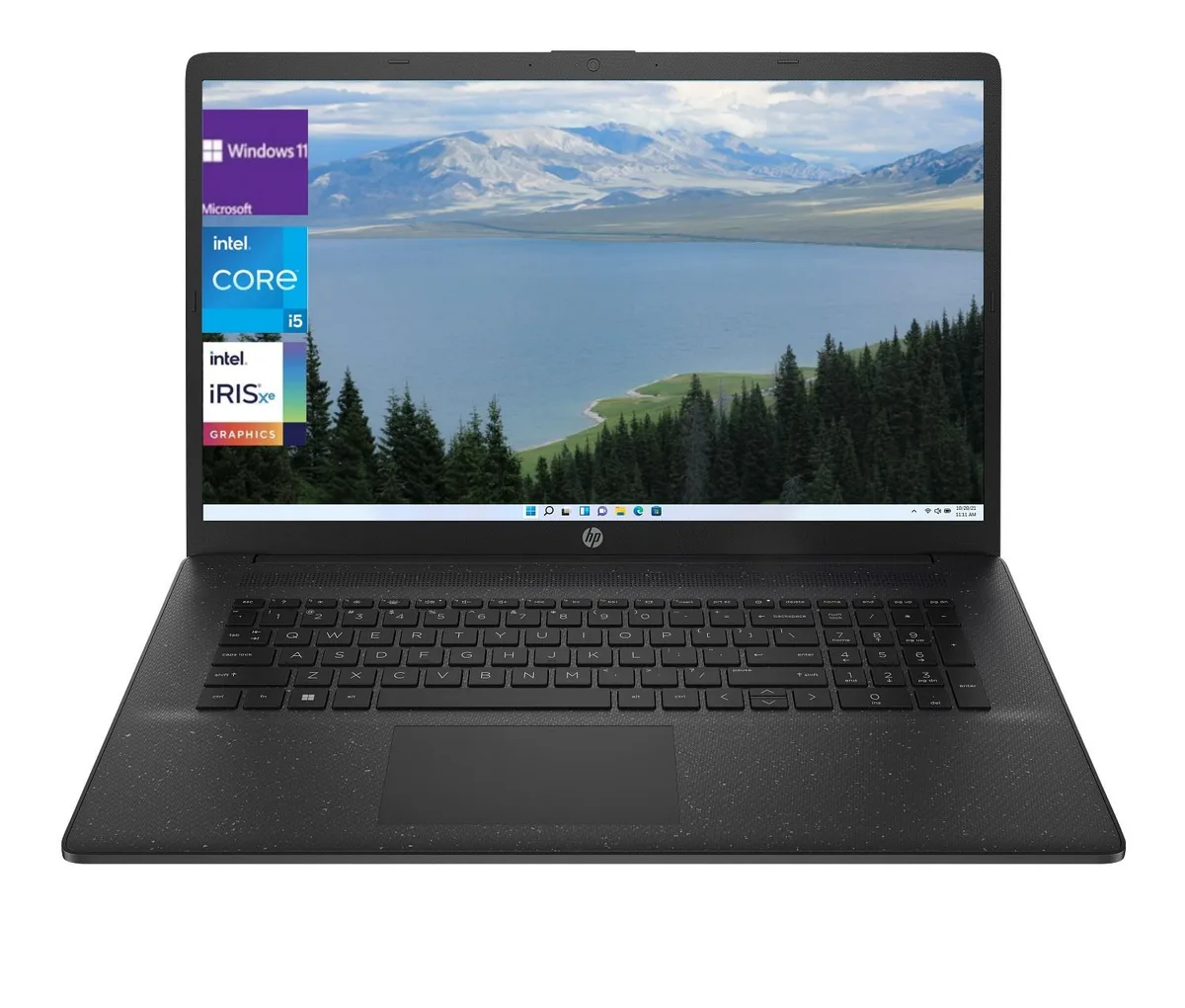 Black 17.3-inch laptop, full-size keyboard with numeric keypad, matte anti-glare screen