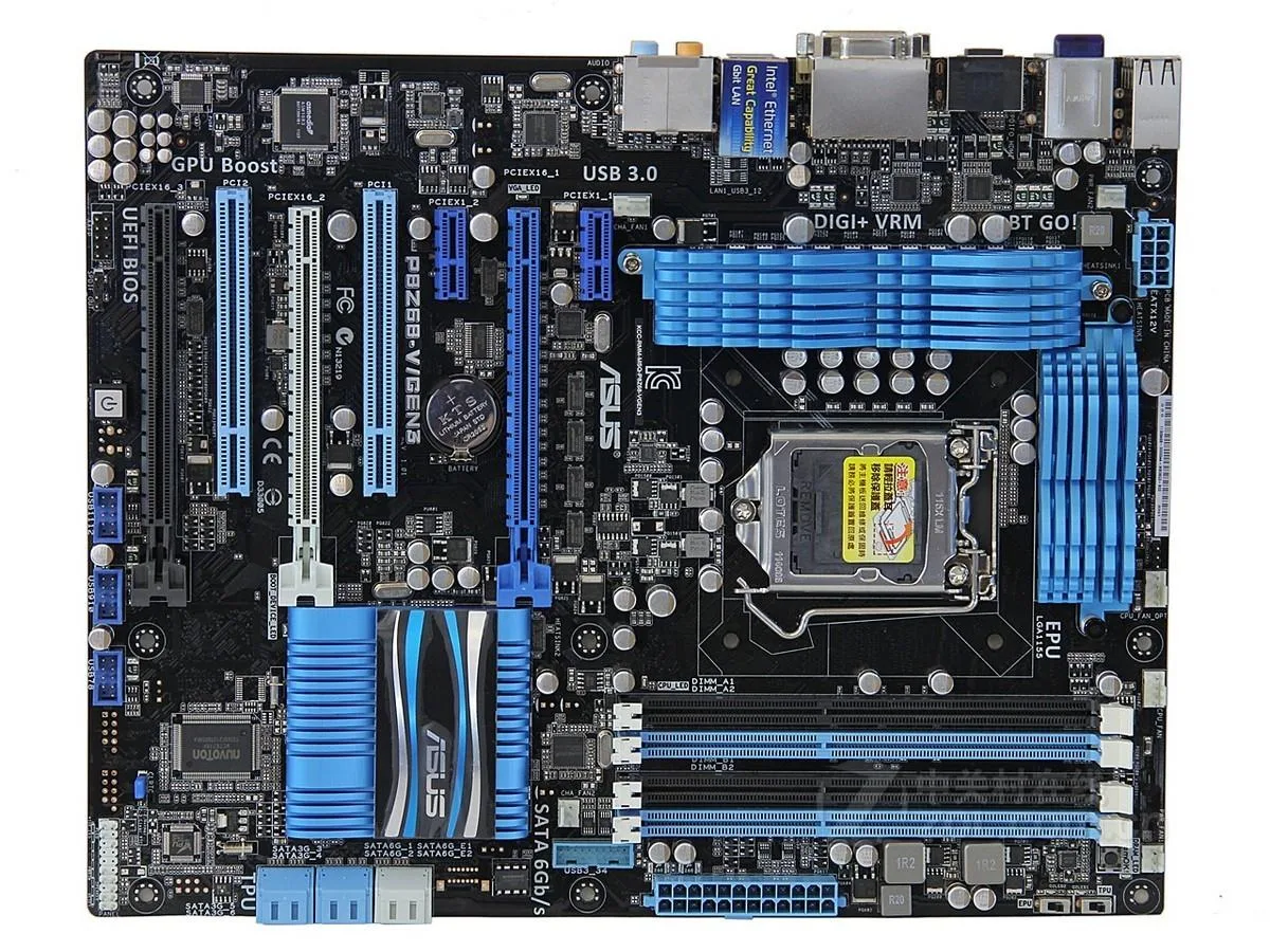 ATX motherboard with LGA 1155 socket and DDR3 slots
