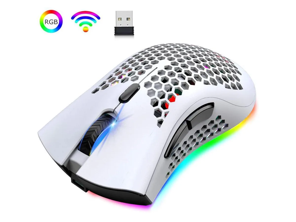 KEHIPI KEHIPI Wireless Gaming Mouse Honeycomb 7 Button RGB 1200/1800/2400 DPI 800 mAh White — fotografia produktu